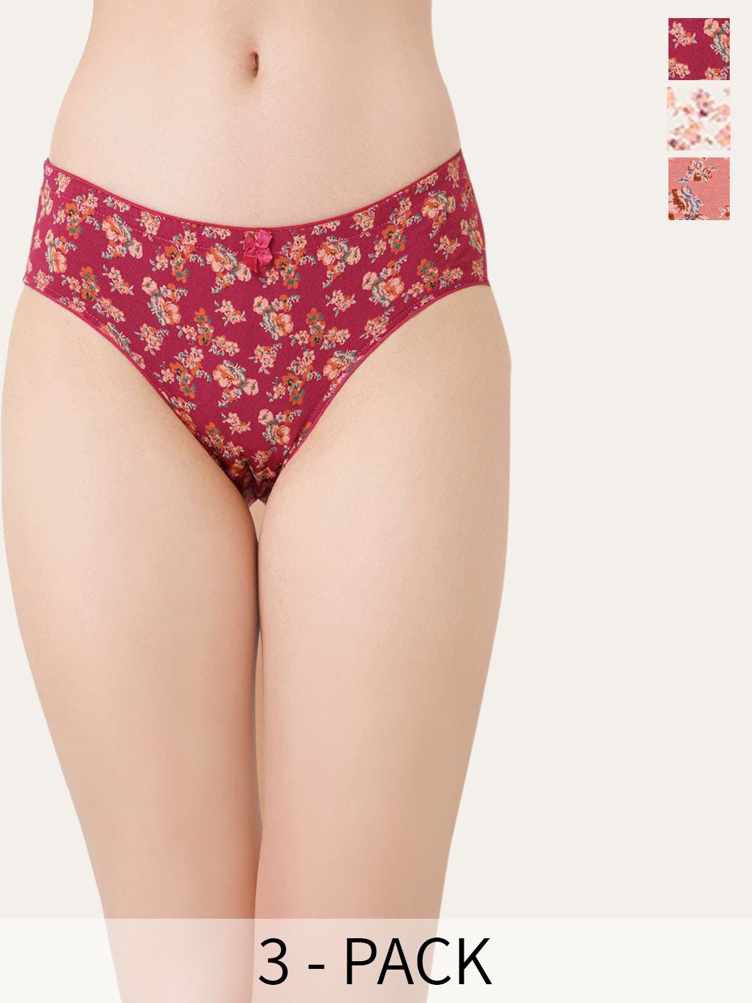 

Lady Lyka Pack Of 3 Printed Cotton Briefs, Maroon