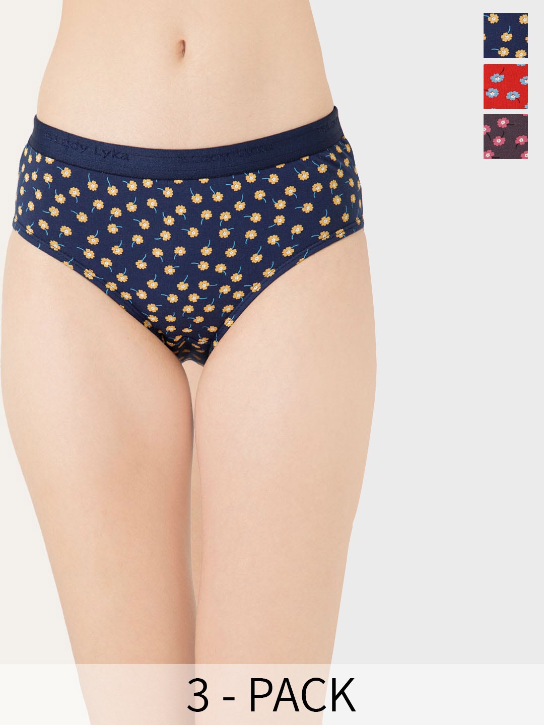 

Lady Lyka Pack Of 3 Printed Cotton Hipster Briefs MILE-STONE-01, Navy blue