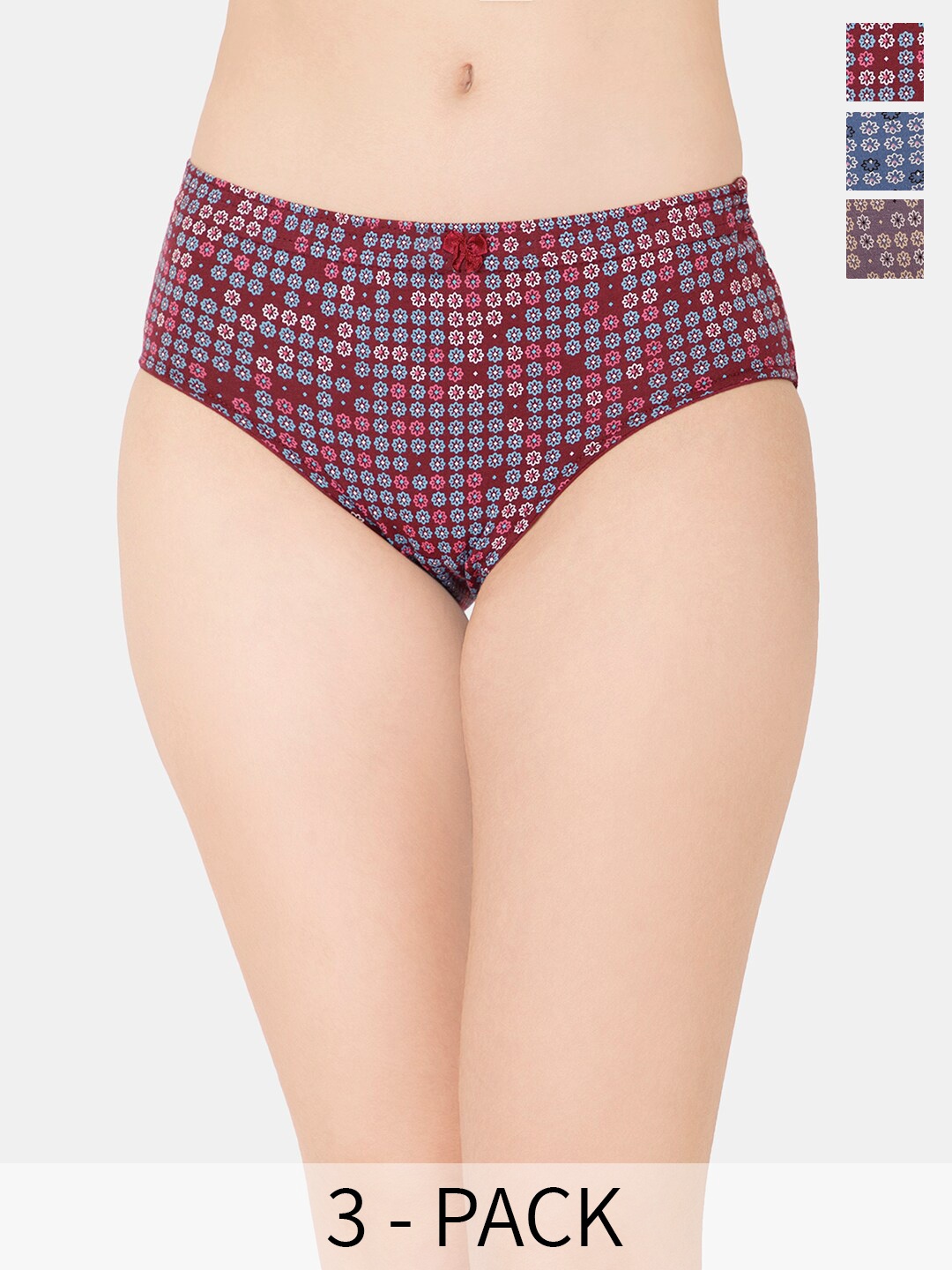 

Lady Lyka Pack Of 3 Printed Cotton Briefs, Maroon