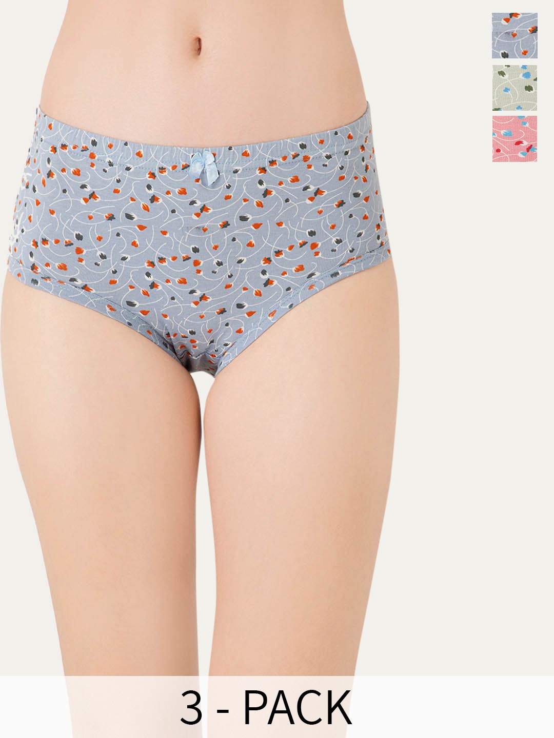 

Lady Lyka Pack Of 3 Printed Cotton Hipster Briefs COPPER-STONE-40, Grey