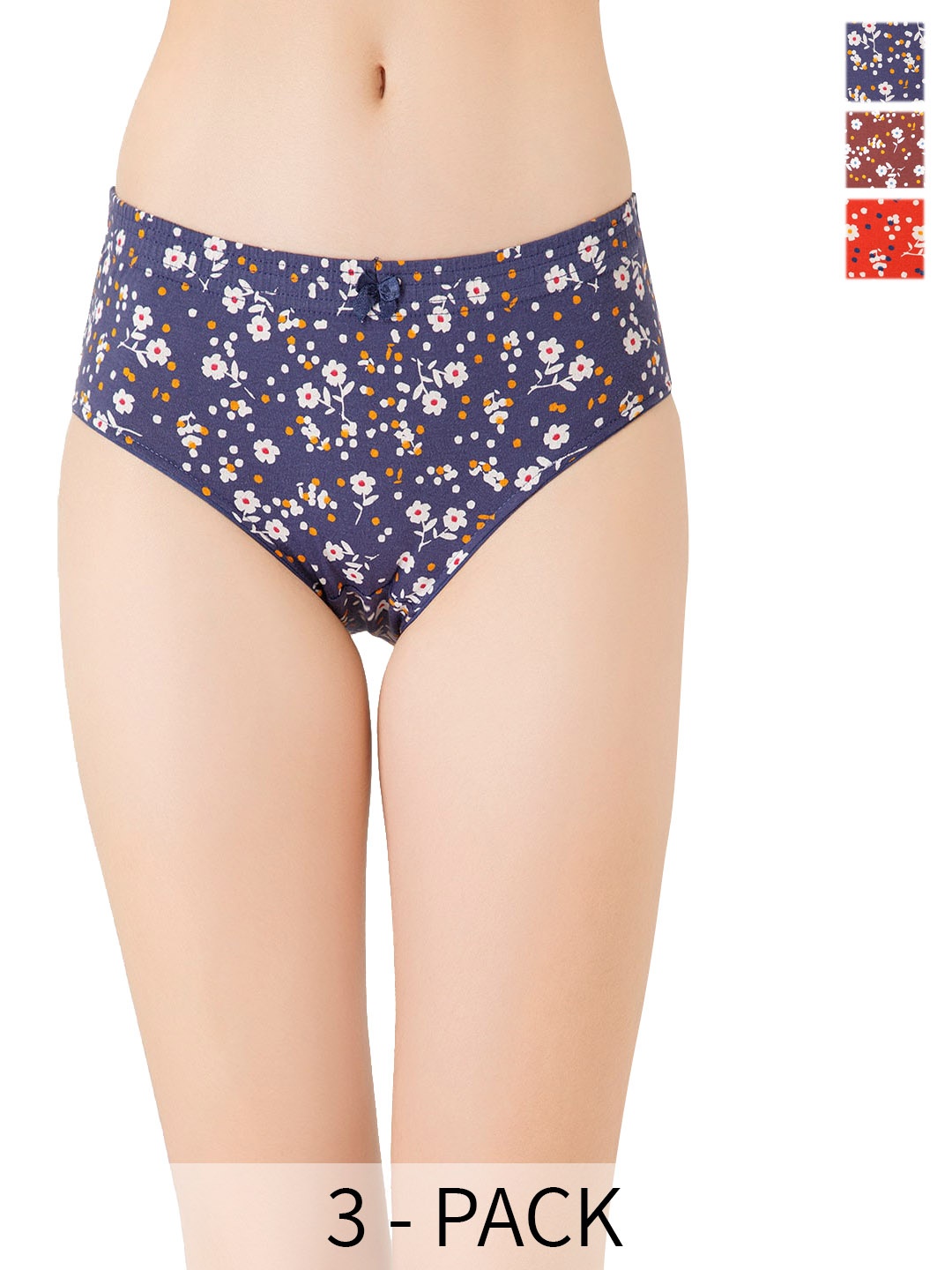 

Lady Lyka Pack Of 3 Printed Cotton Hipster Briefs LADY-LOVE-36, Navy blue