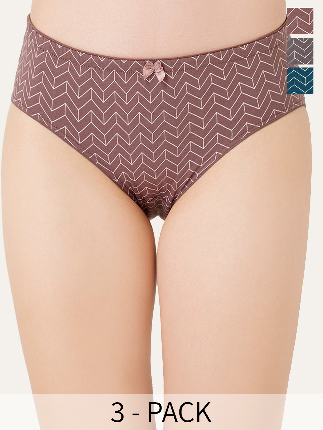 

Lady Lyka Pack Of 3 Printed Cotton Briefs, Brown