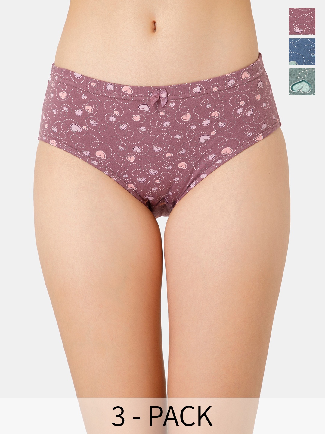 

Lady Lyka Pack Of 3 Printed Cotton Briefs, Teal