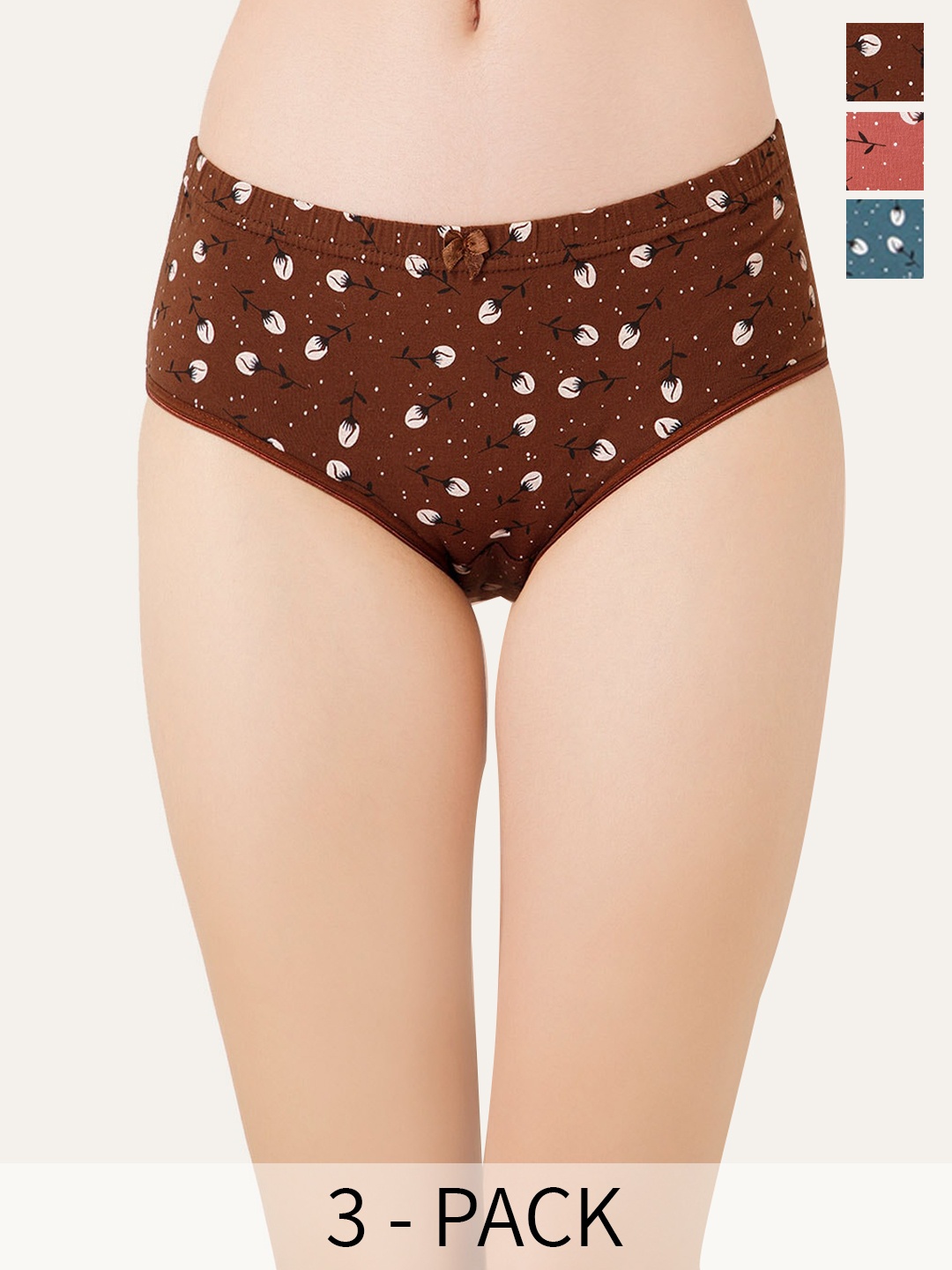 

Lady Lyka Pack Of 3 Printed Cotton Hipster Briefs, Brown