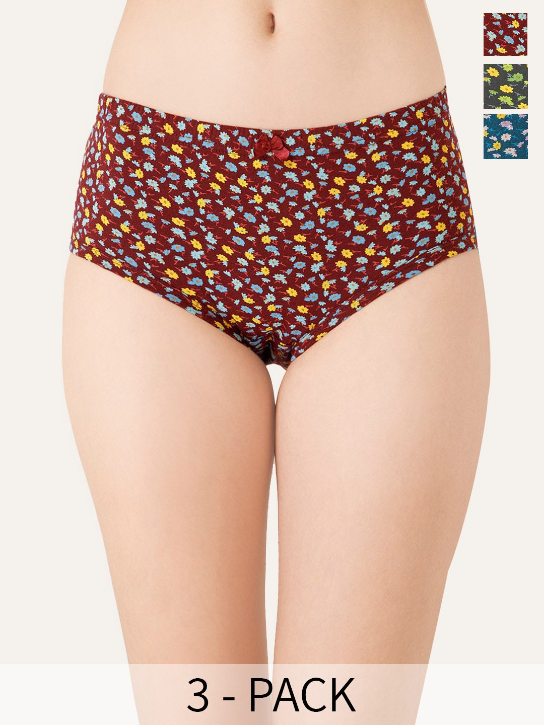 

Lady Lyka Pack Of 3 Printed Cotton Hipster Briefs, Brown