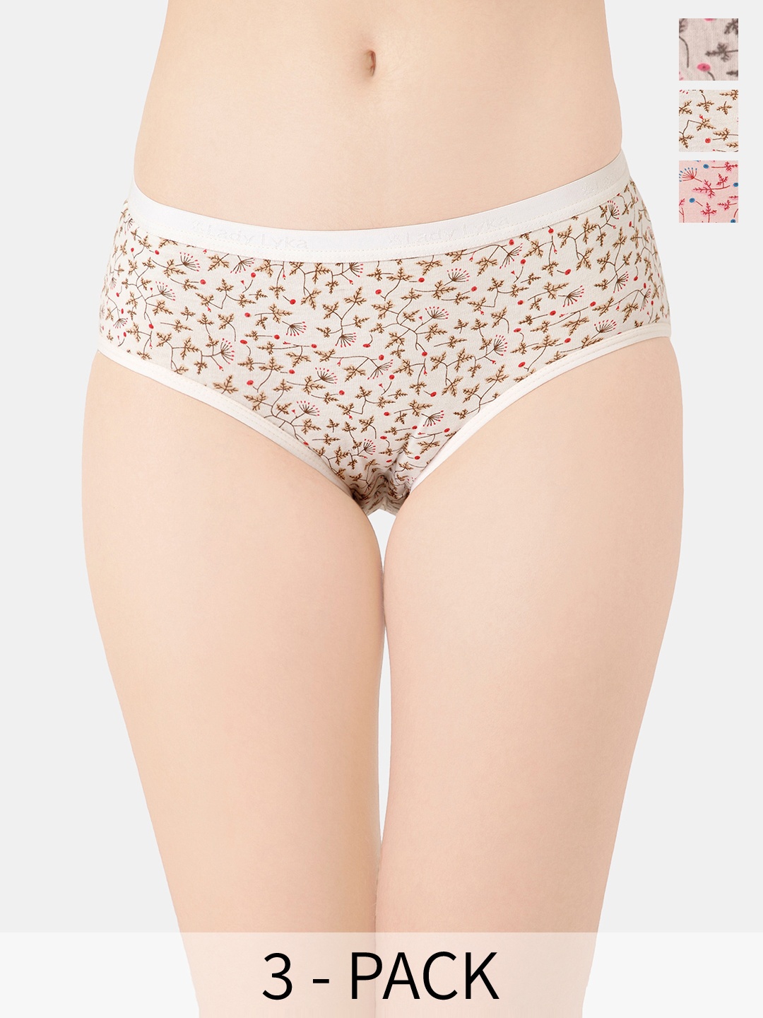 

Lady Lyka Pack Of 3 Printed Cotton Briefs, Grey