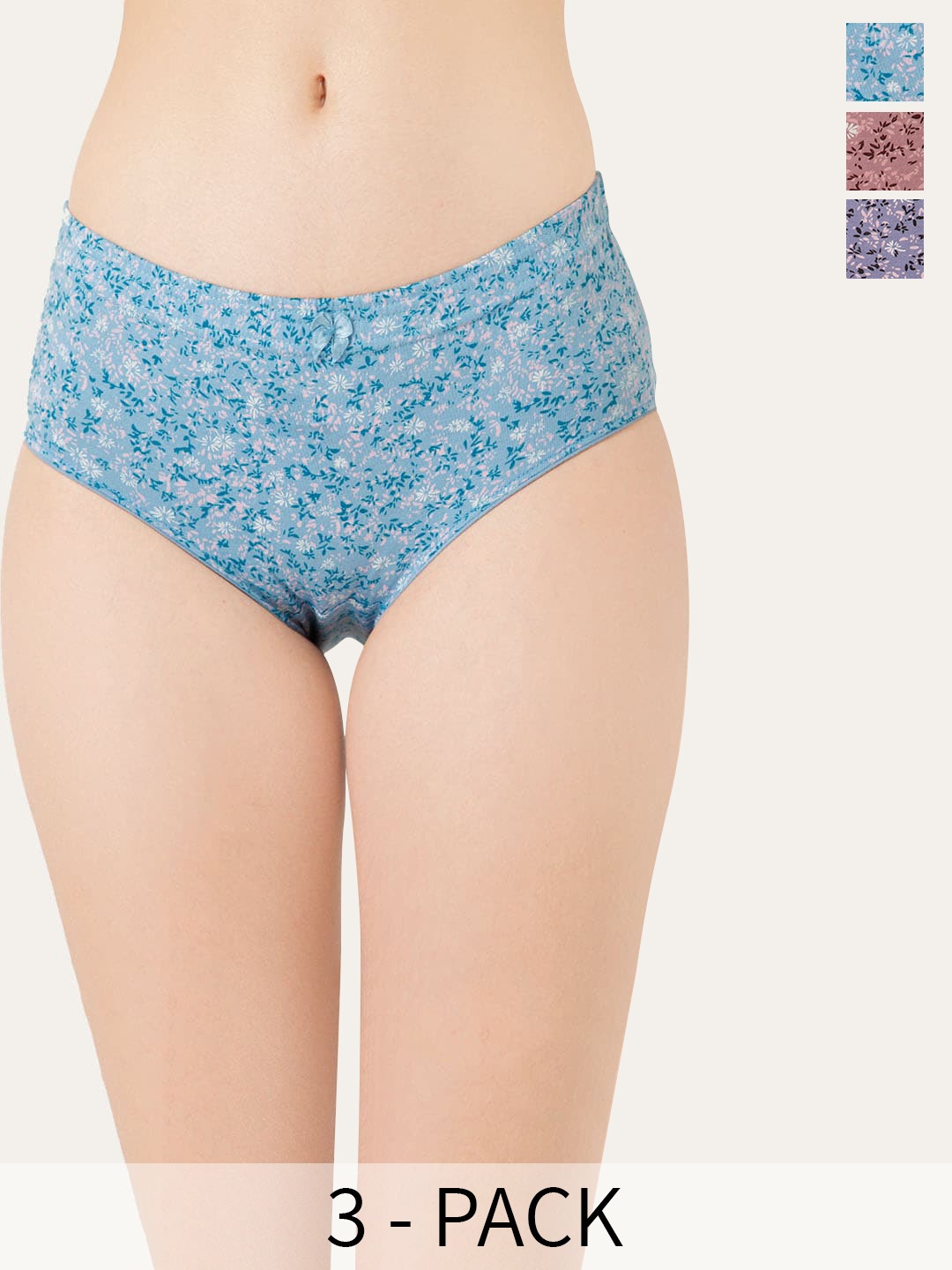 

Lady Lyka Pack Of 3 Printed Cotton Briefs, Blue