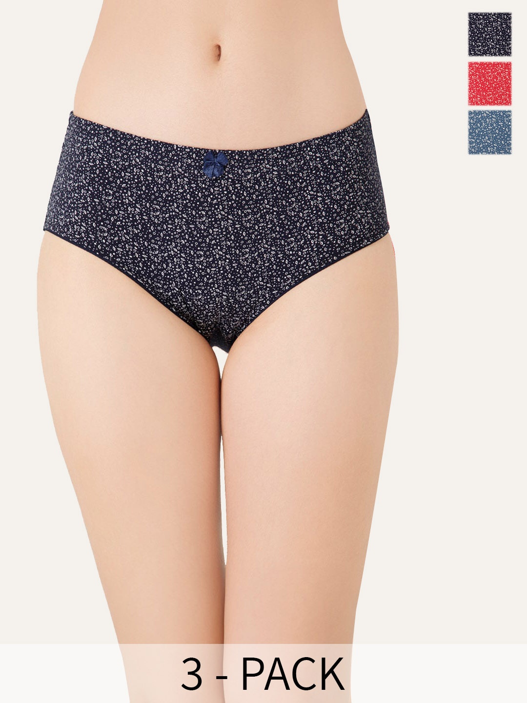 

Lady Lyka Pack Of 3 Printed Cotton Hipster Briefs, Navy blue