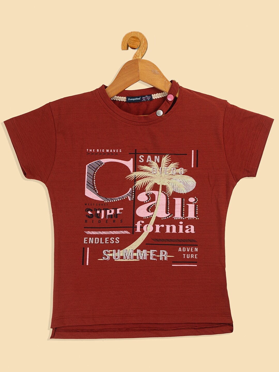 

PAMPOLINA Girls Print Cotton Top, Rust