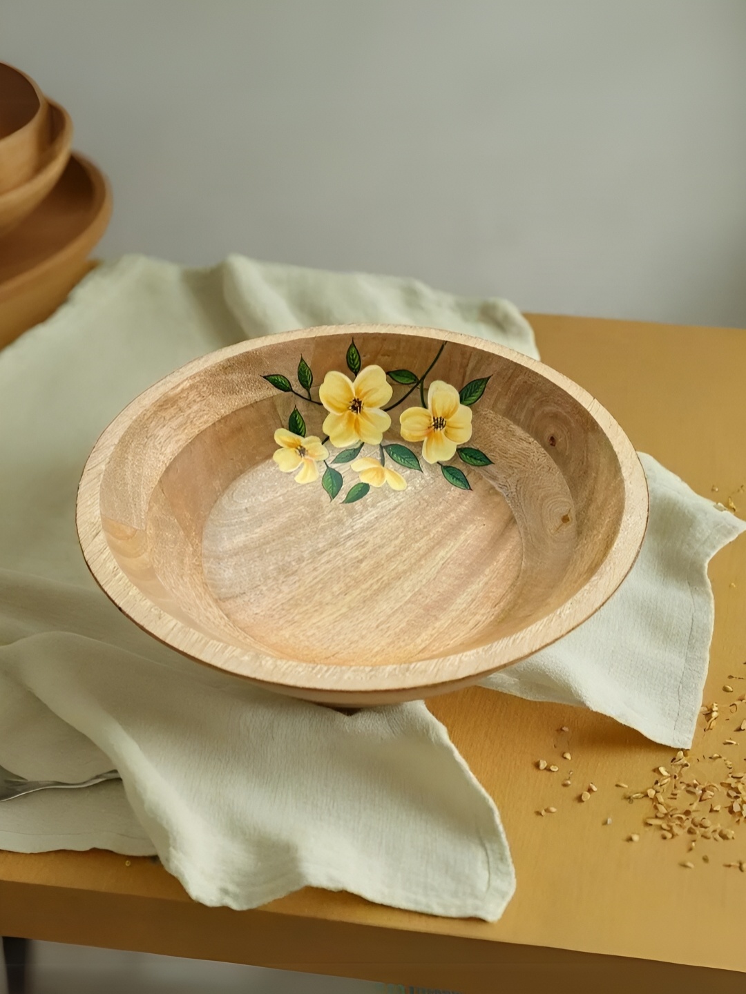 

Peepul Tree Painted Wooden Bowl, Beige