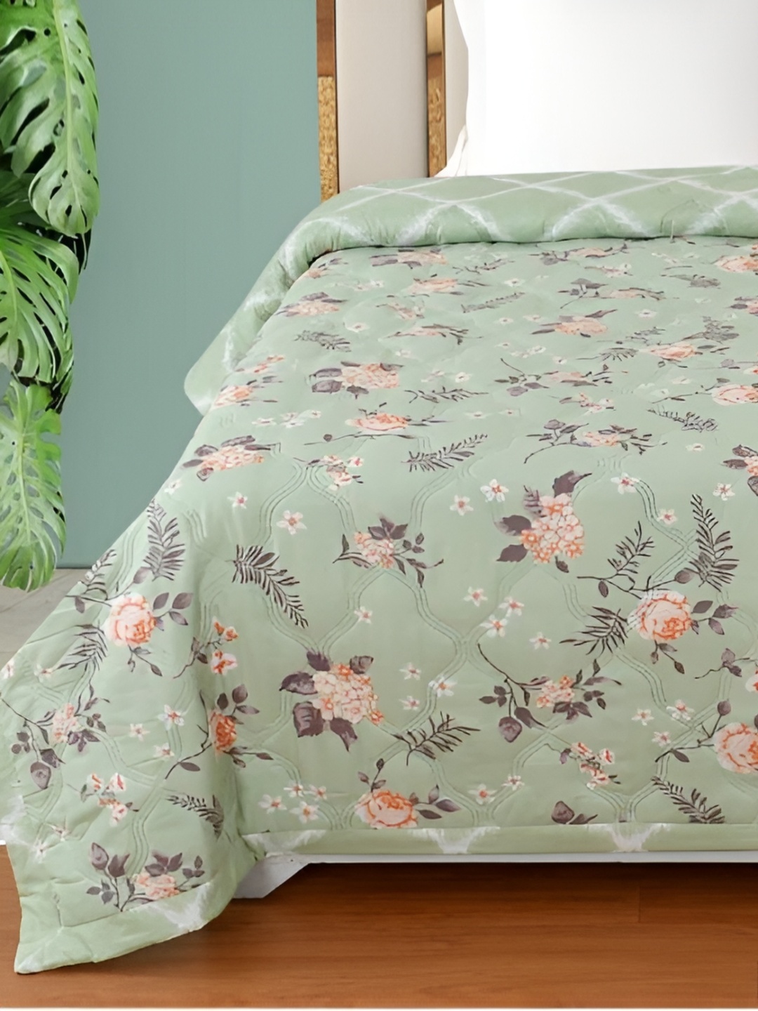 

Signature Green & Orange Set of 2 Floral Microfiber AC Room 354 GSM Single Bed Comforter