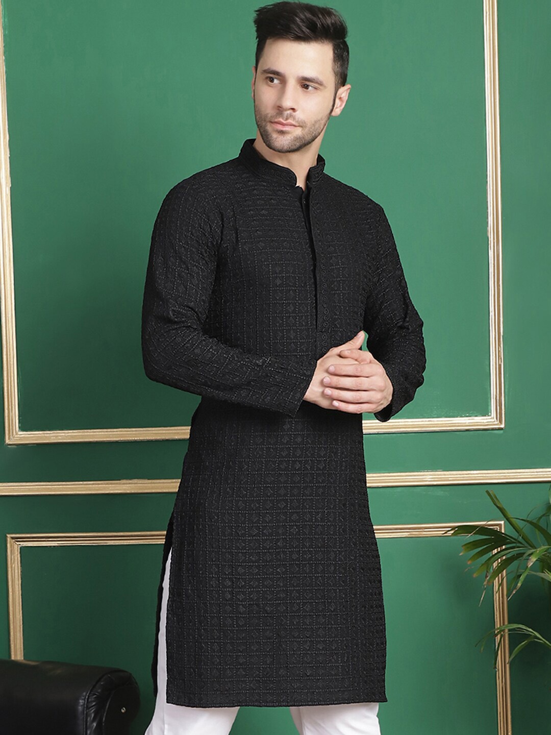 

Anouk Ethnic Motifs Embroidered Thread Work Kurta, Black