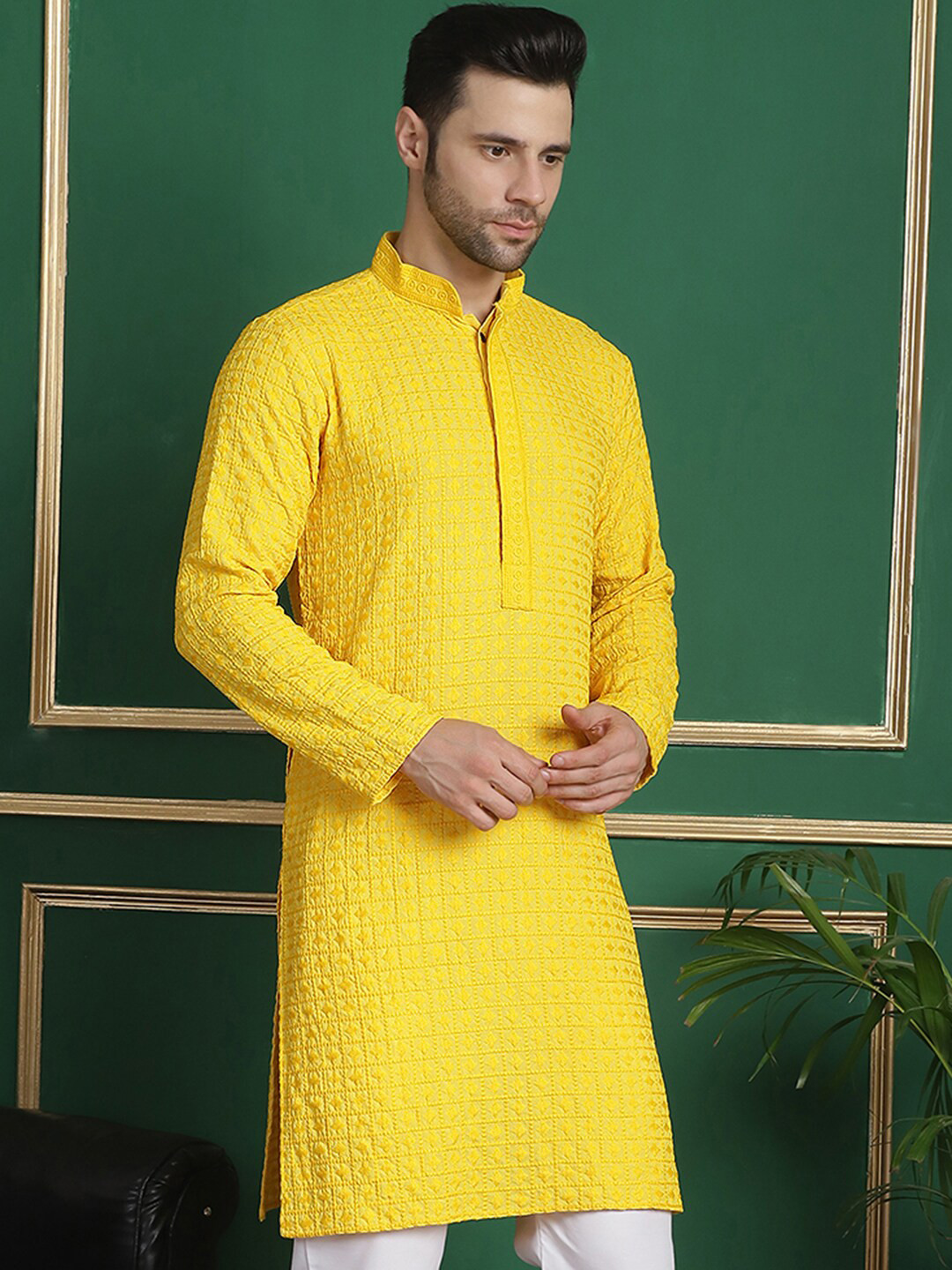 

Anouk Ethnic Motifs Embroidered Thread Work Kurta, Yellow