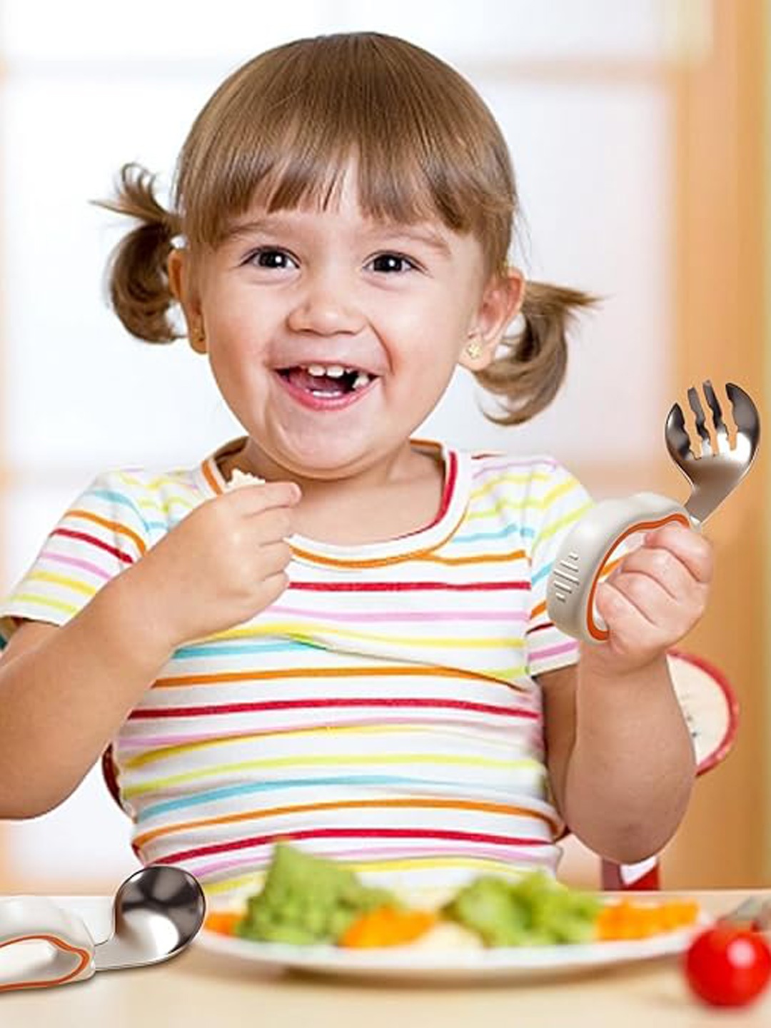 

Babymoon Orange 2 Pieces Learn To Eat Spoon & Fork Feeding Set With Storage Box