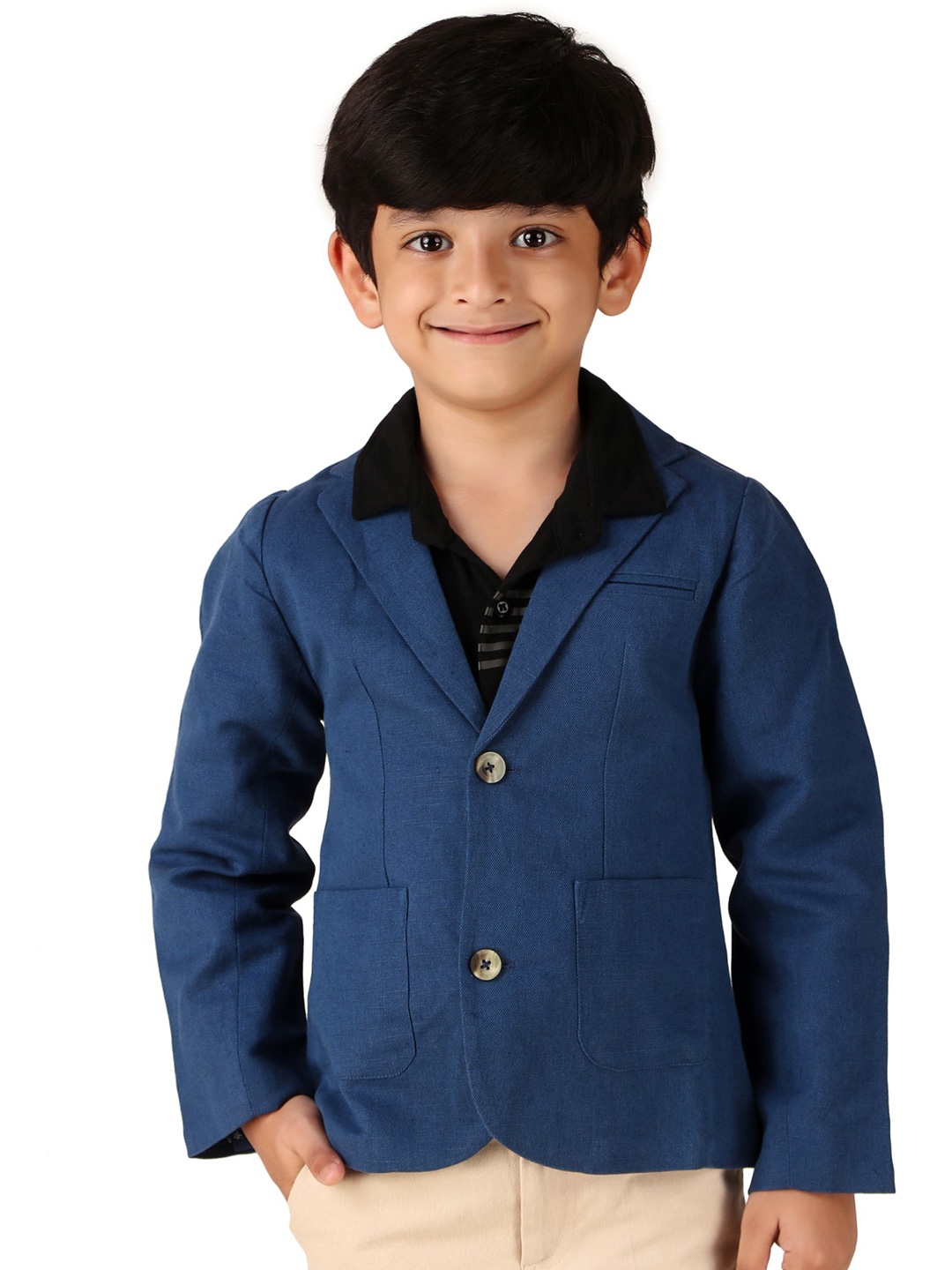 

Miyo Boys Cotton Notched Lapel Single-Breasted Blazer, Blue