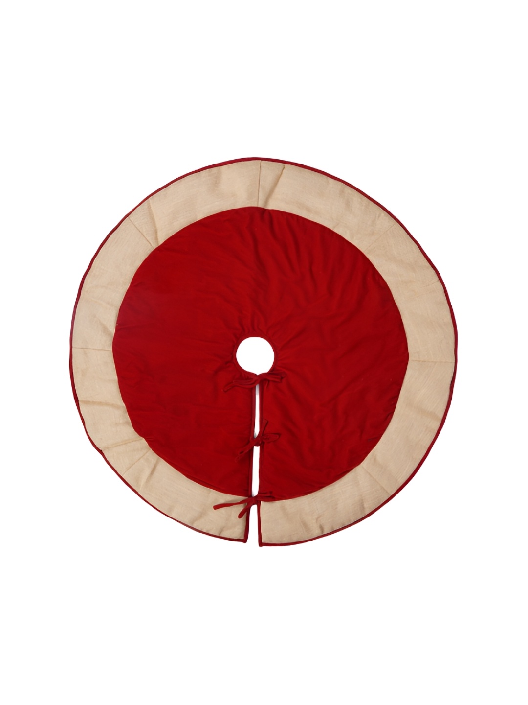 

Home Heart Burgundy & Red Velvet Round Christmas Tree Skirt with Jute Border