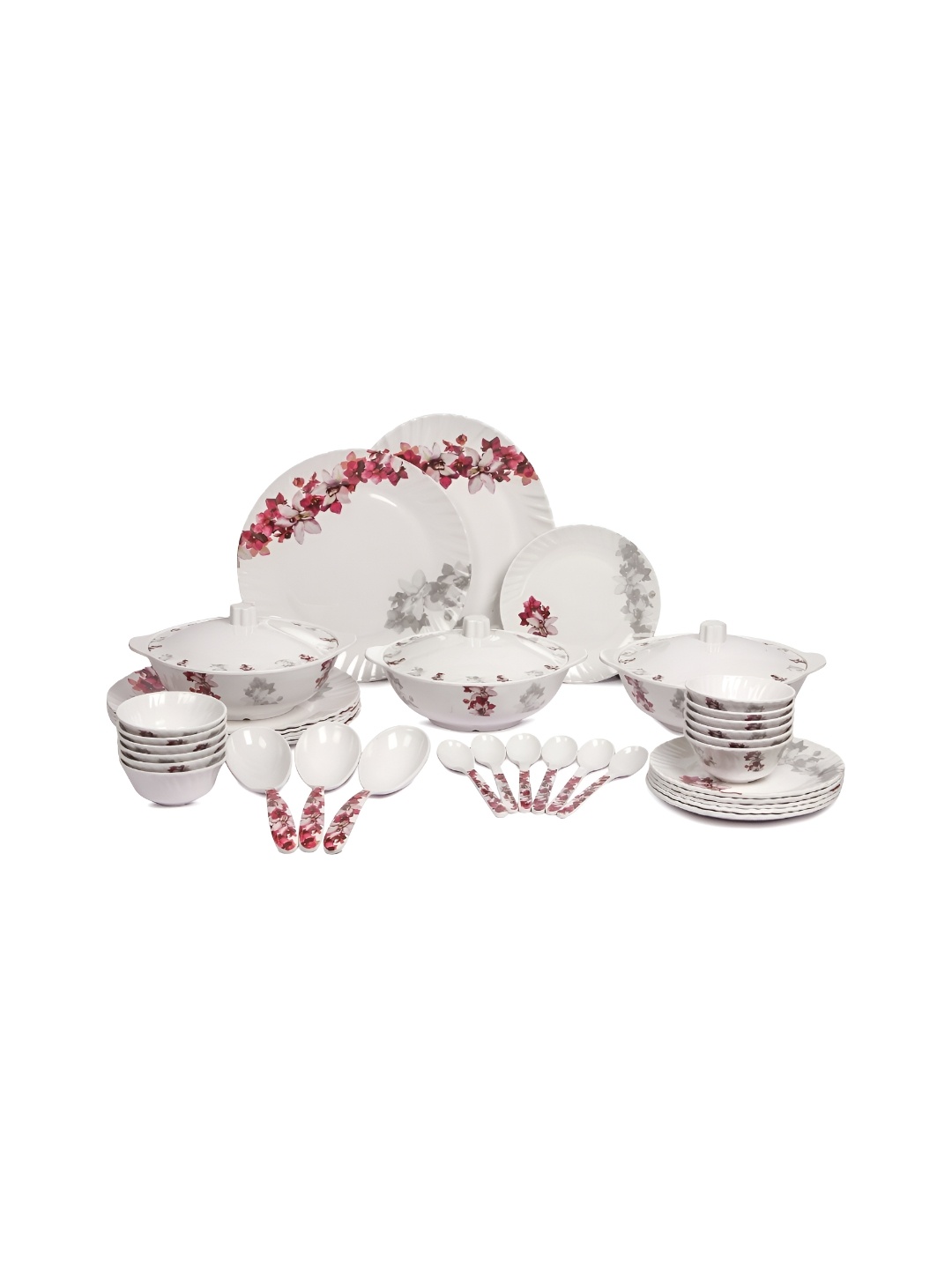

AEMAHARANI Set of 40 Printed Melamine Glossy Dinner Set, White
