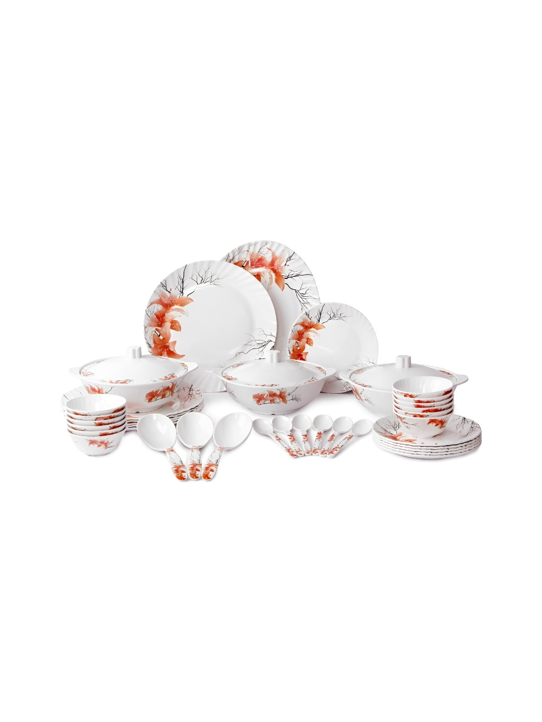 

AEMAHARANI White Brown 40 Pieces FloralMelamine Everwell Dinner Set