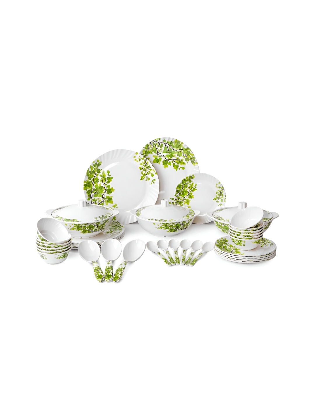 

AEMAHARANI White Green 40 Pieces Floral Melamine Everwell Dinner Set