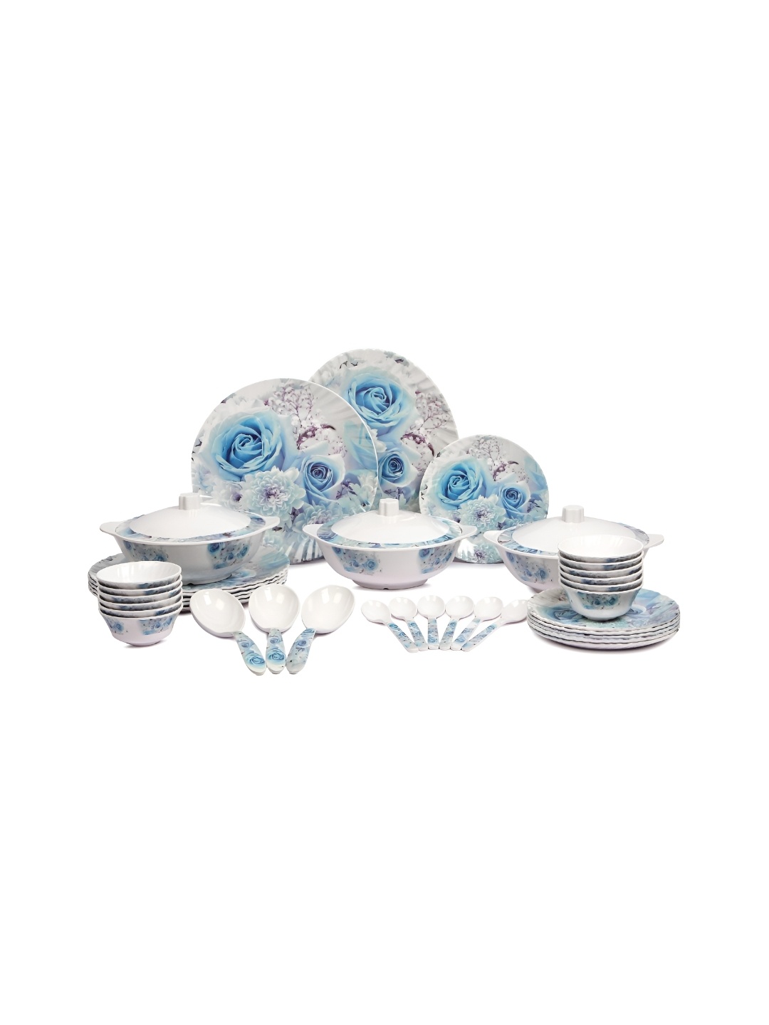 

AEMAHARANI White Blue 40 Pieces Floral Melamine Everwell Dinner Set