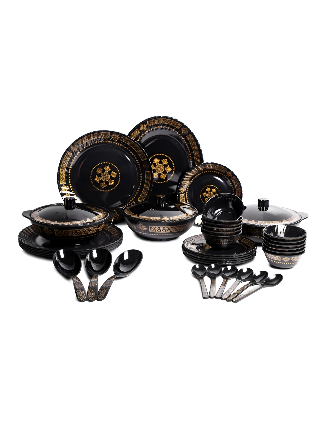 

AEMAHARANI Black 40 Pieces Textured Melamine Everwell Dinner Set