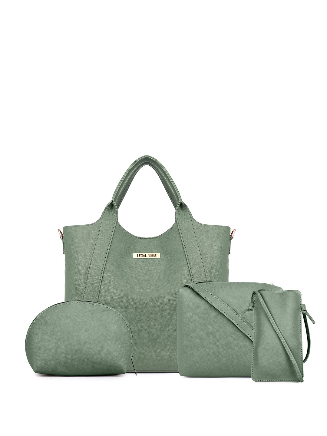 

LEGAL BRIBE Set Of 4 Oversized Structured Handheld Bag, Green