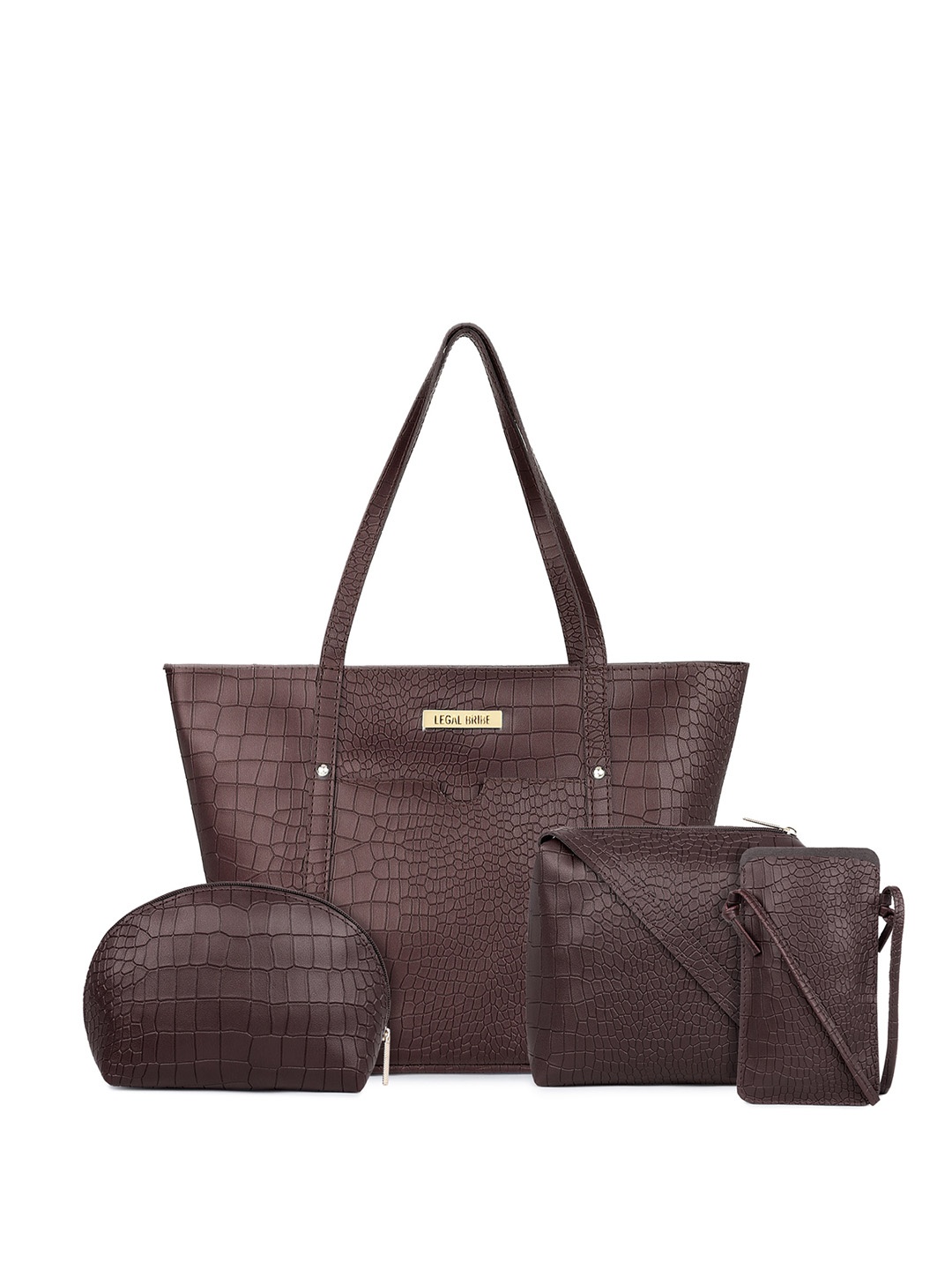 

LEGAL BRIBE Set Of 4 Animal Textured Oversized Structured Shoulder Bag, Brown
