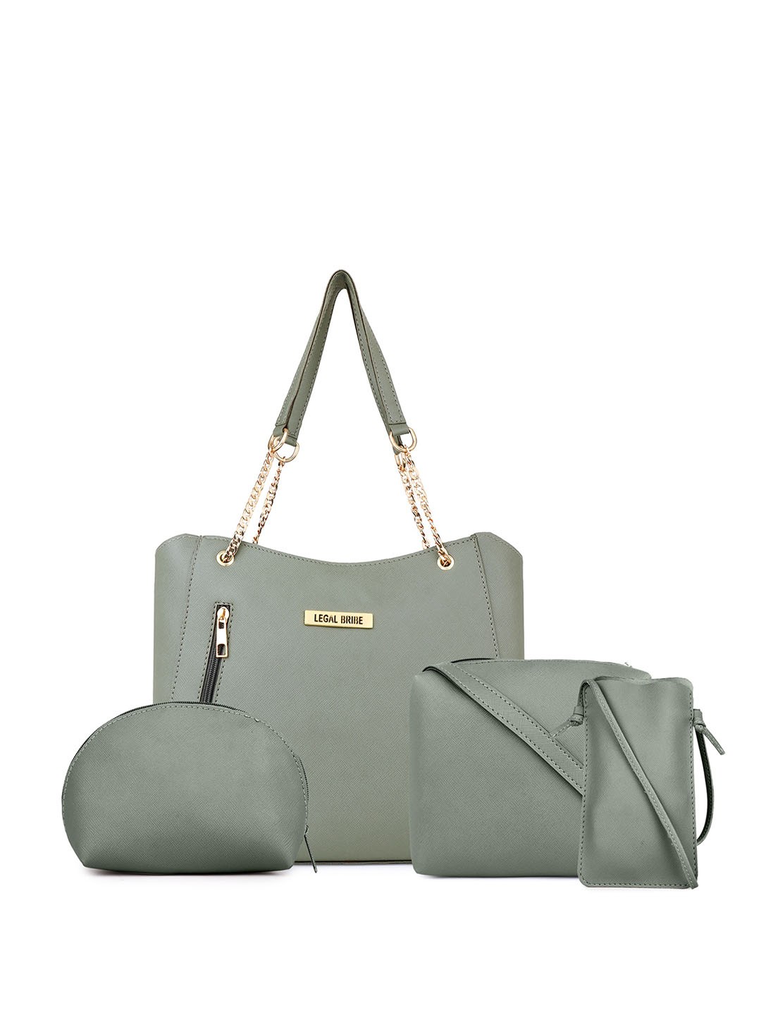 

LEGAL BRIBE Set Of 4 Structured Shoulder Bag, Green