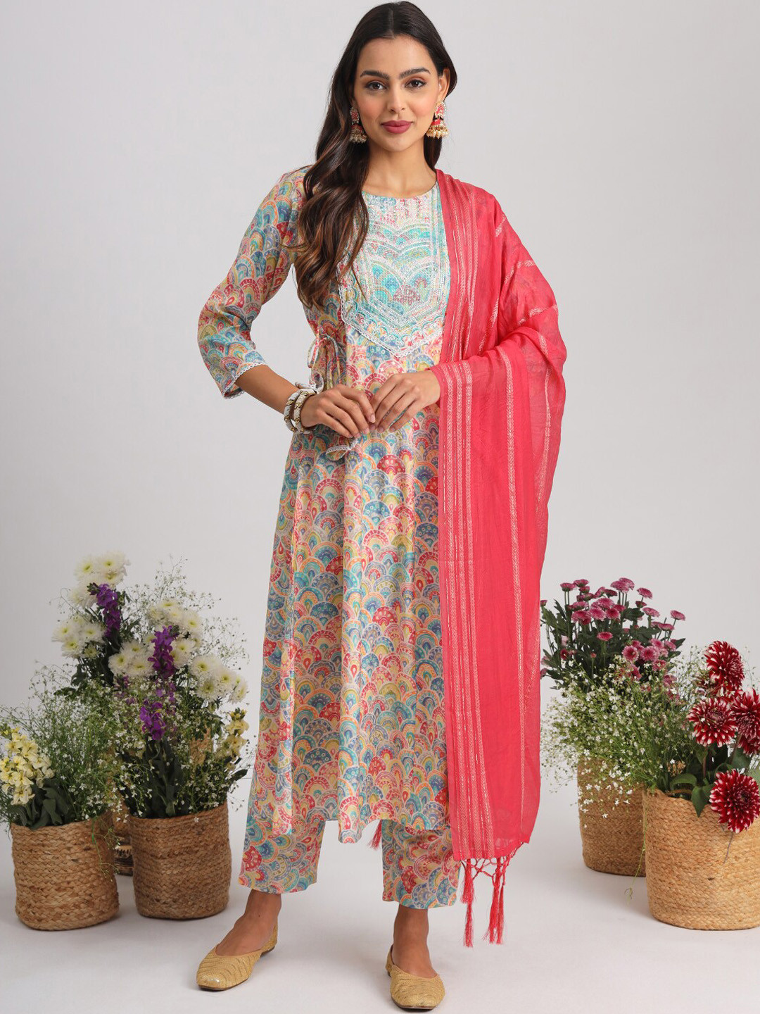 

Tikhi Imli Ethnic Motifs Embroidered Kurta With Trousers & Dupatta, Blue
