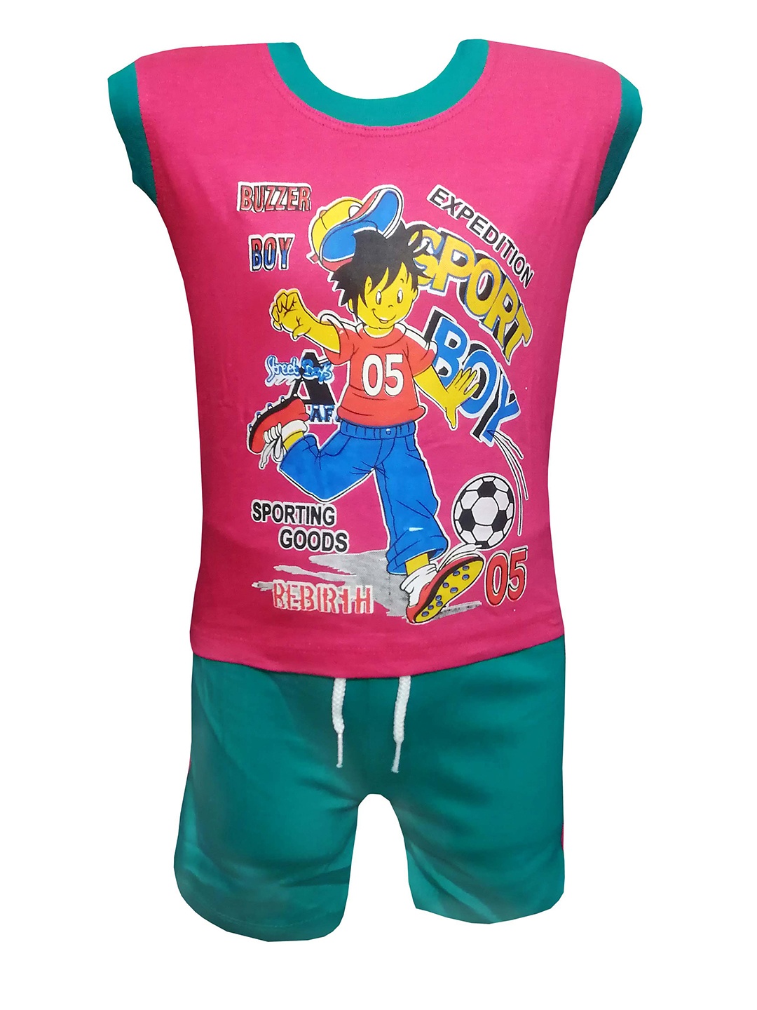 

MRB Boys Printed Pure Cotton T-shirt with Shorts, Pink