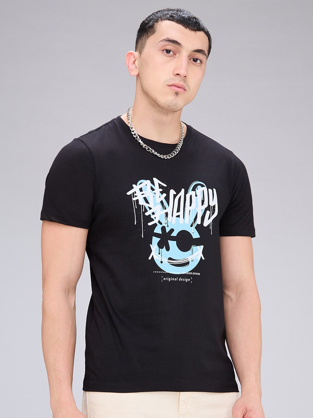 

NOIRA Typography Printed Cotton T-shirt, Black