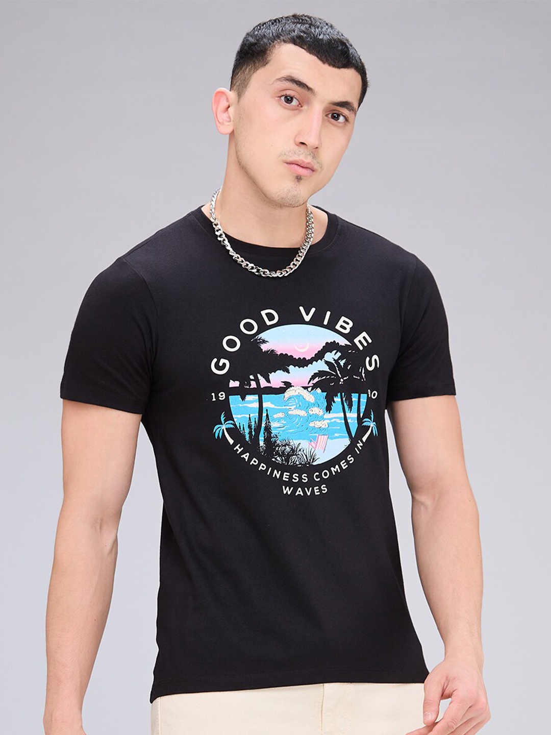 

NOIRA People & Places Printed Cotton T-shirt, Black