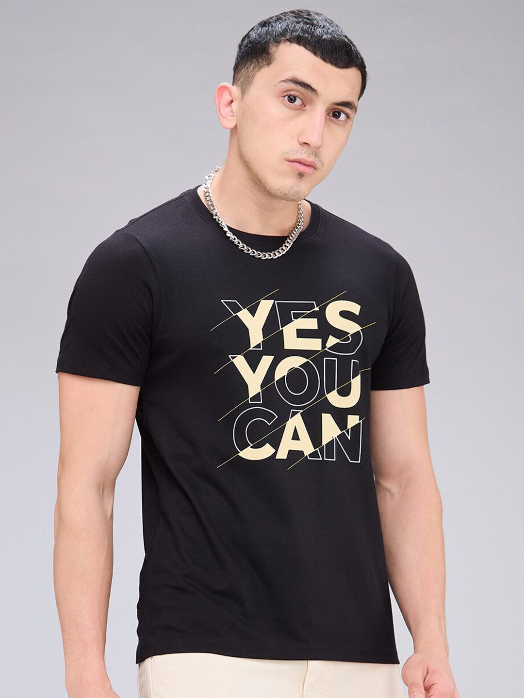 

NOIRA Typography Printed Cotton T-shirt, Black