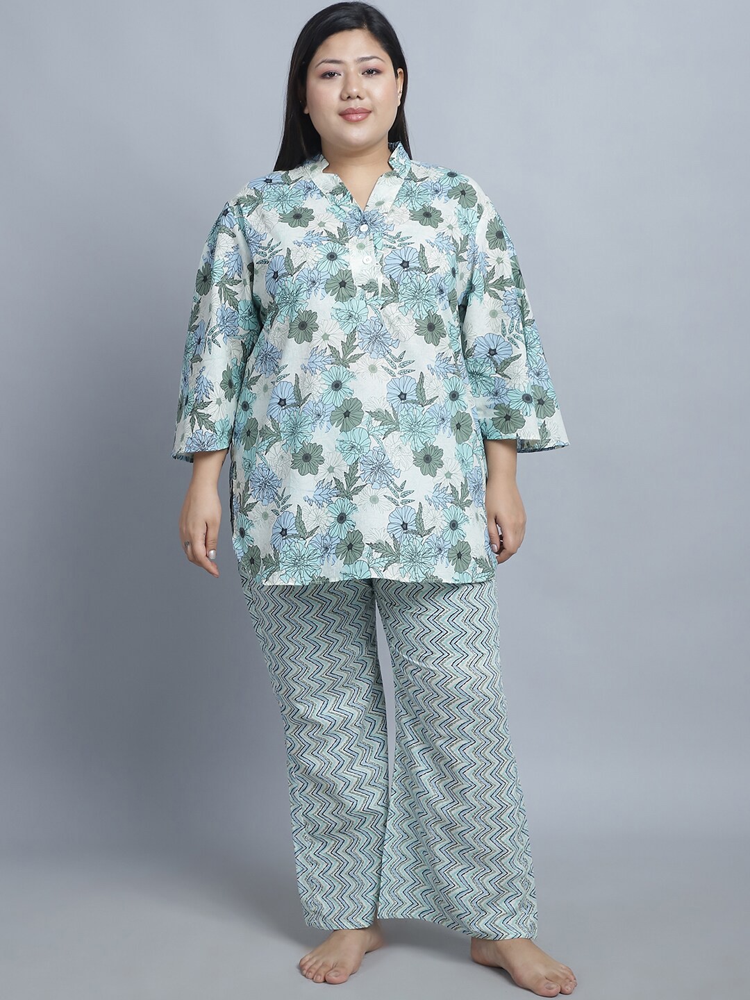 

TAG 7 Printed Pure Cotton Night suit, White