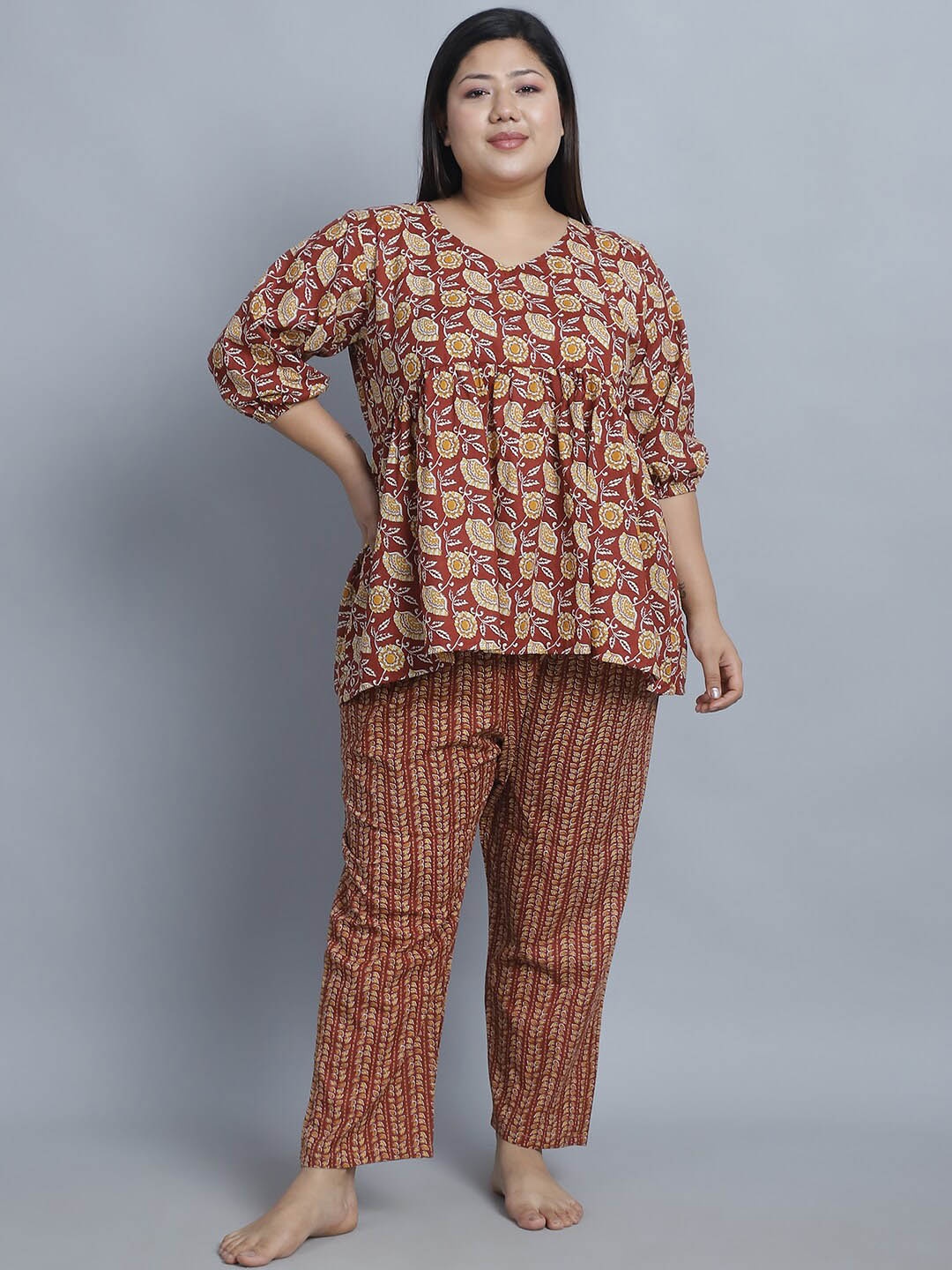 

TAG 7 Printed Pure Cotton Night suit, Red