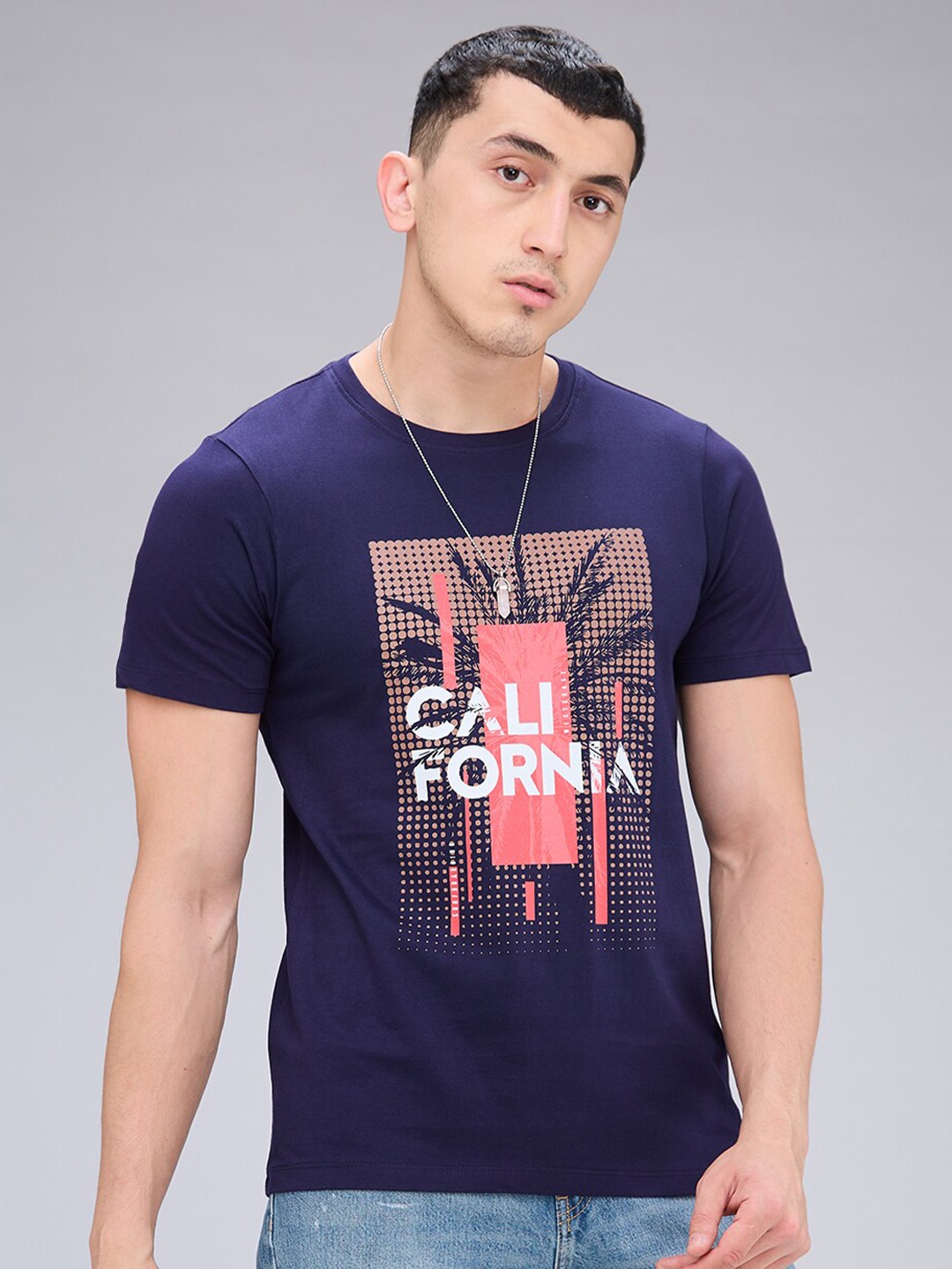 

NOIRA Typography Printed Round Neck Cotton T-shirt, Blue