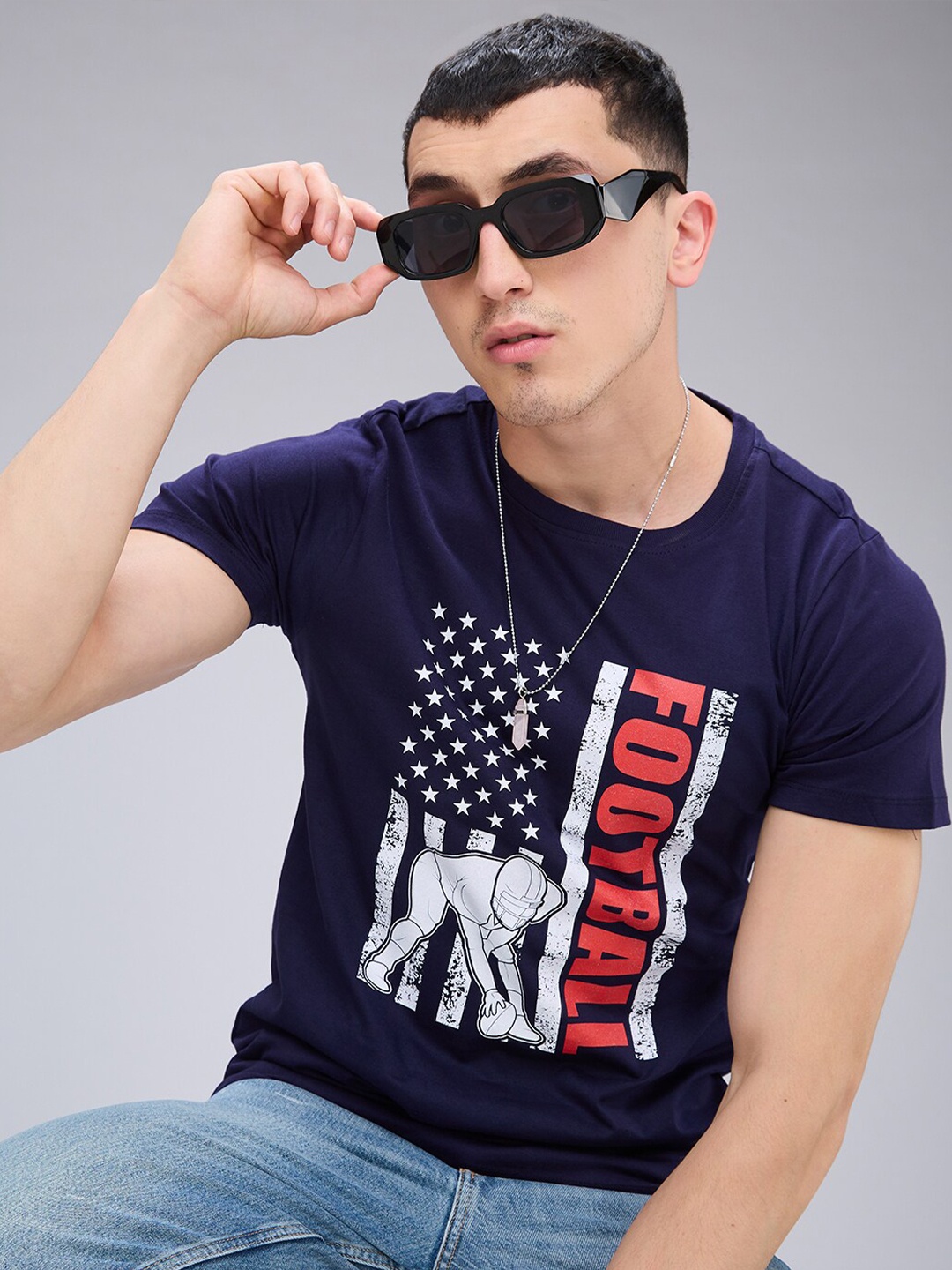 

NOIRA Typography Printed Round Neck Cotton T-shirt, Charcoal