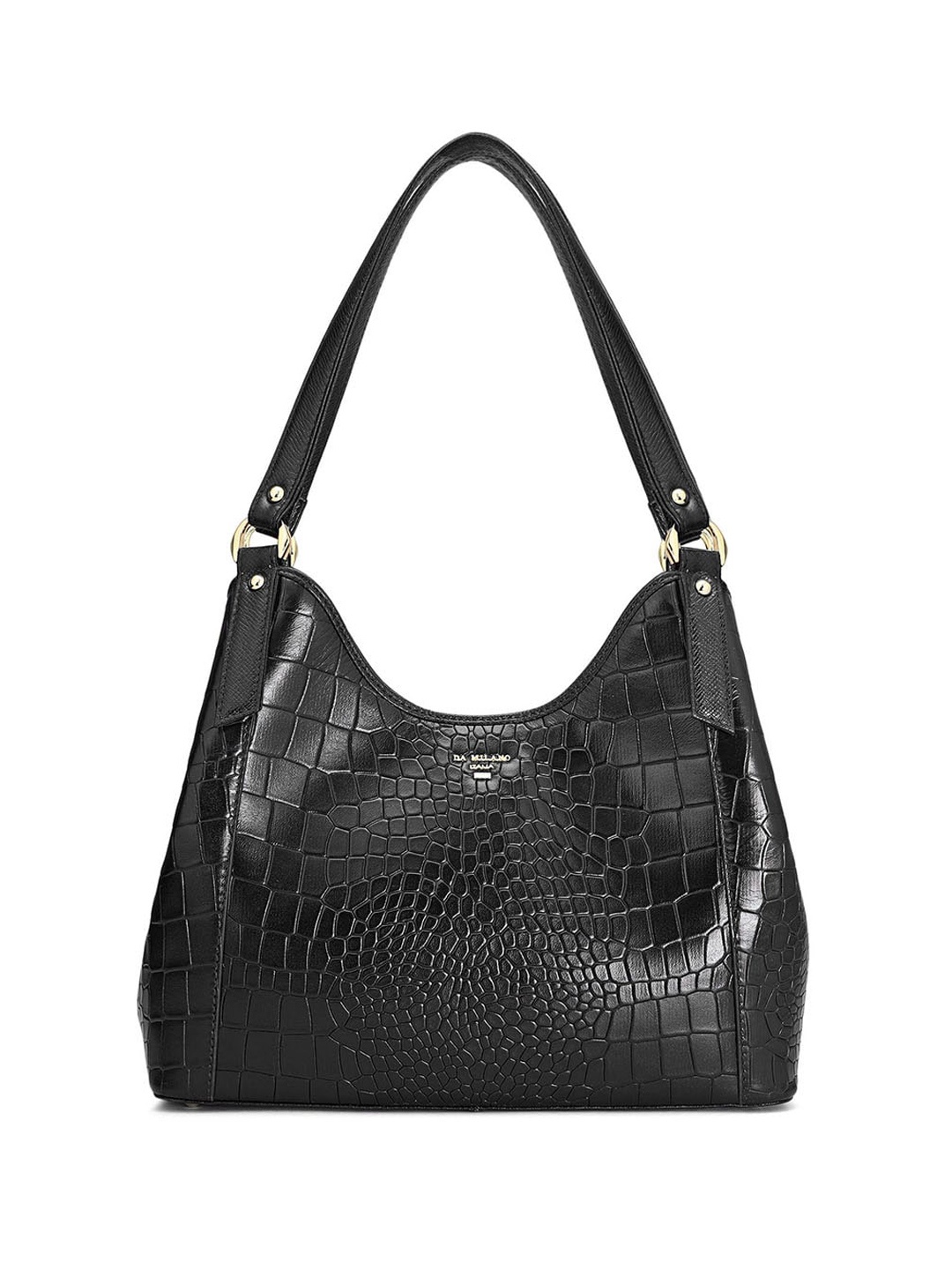 

Da Milano Textured Leather Structured Shoulder Bag, Black