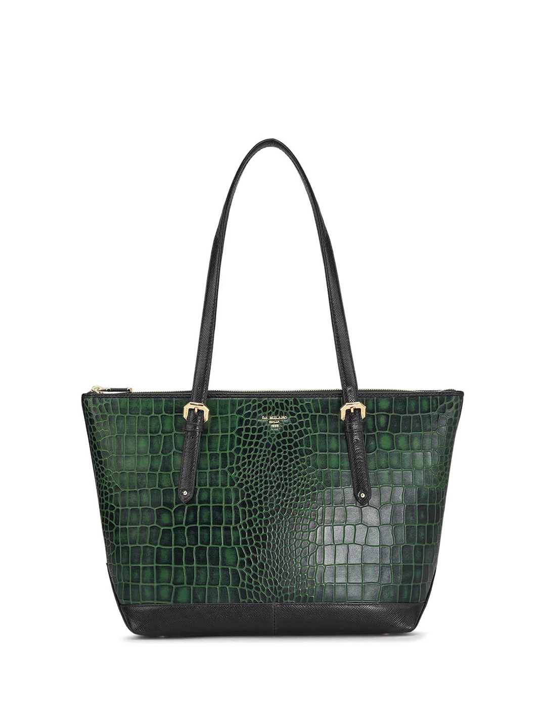 Da Milano Textured Leather Shopper Tote Bag, Green