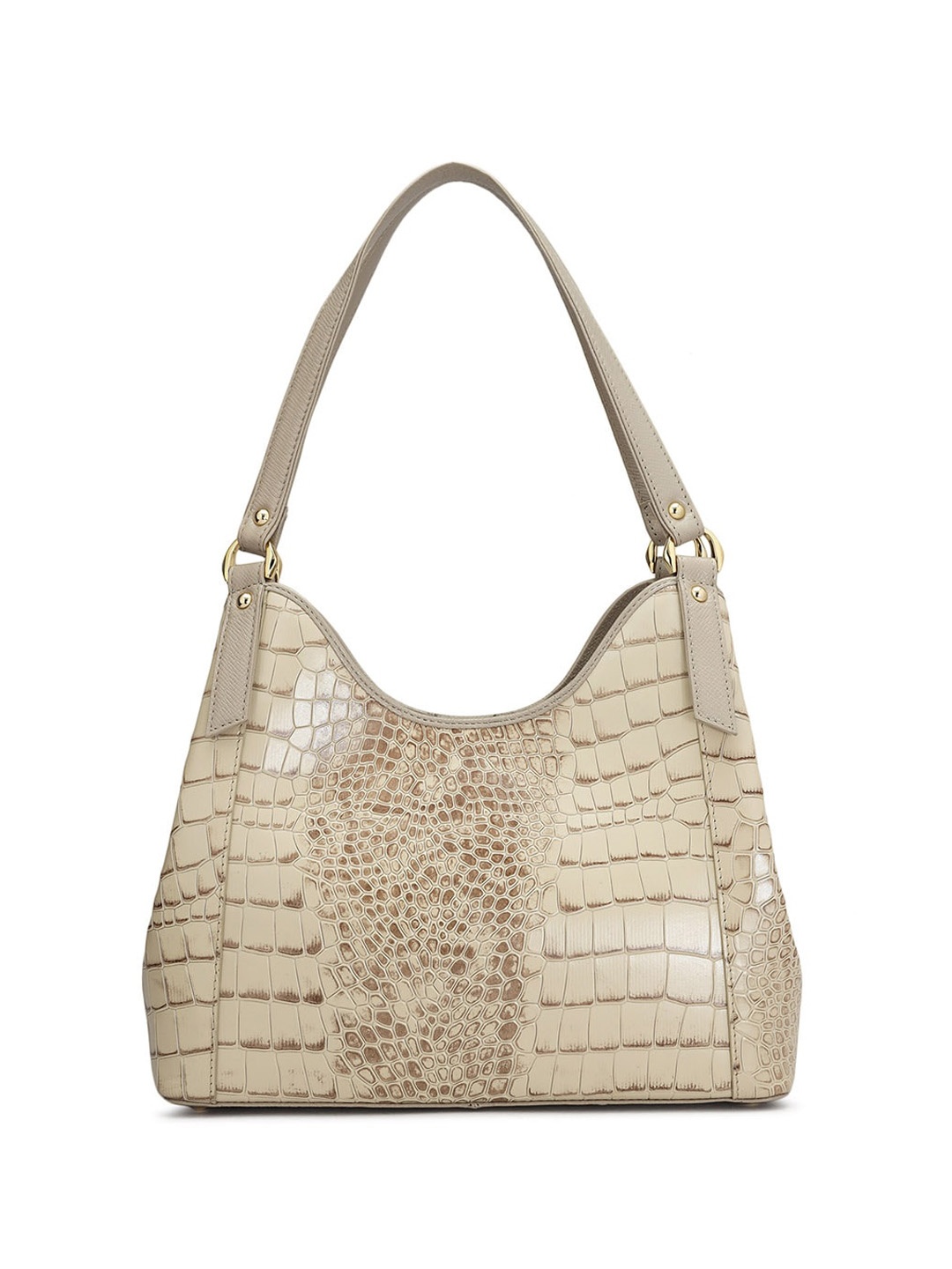 

Da Milano Textured Zip Detail Leather Shoulder Bag, White
