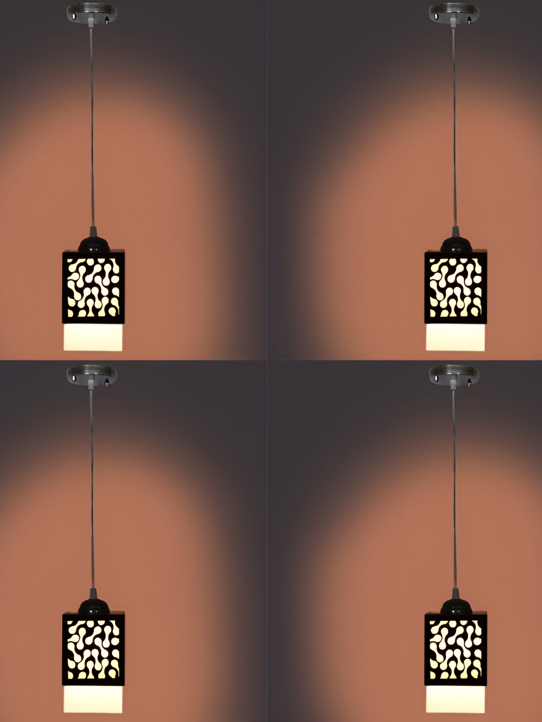 

1ST TIME Brown & White 4 Pieces Textured Wooden Contemporary Ceiling Lamps