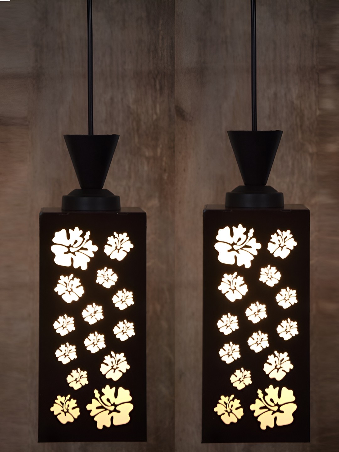 

1ST TIME Brown & White 2 Pieces Textured Wooden Traditional Ceiling Lamps