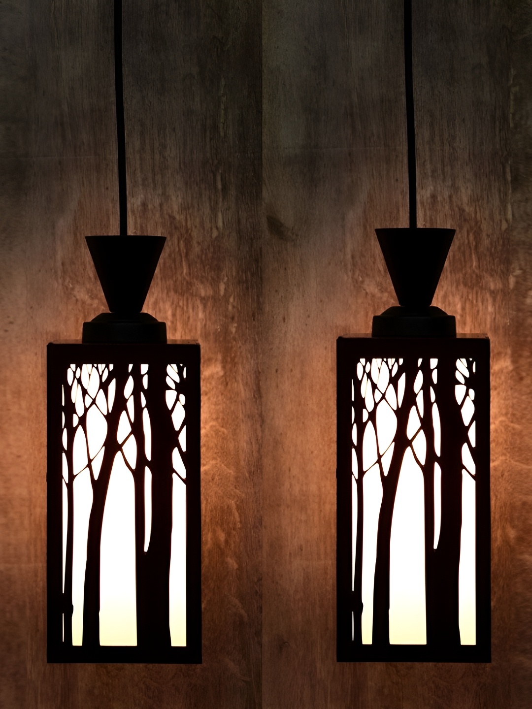 

1ST TIME Black & White 2 Pieces Textured Wooden Traditional Ceiling Lamps