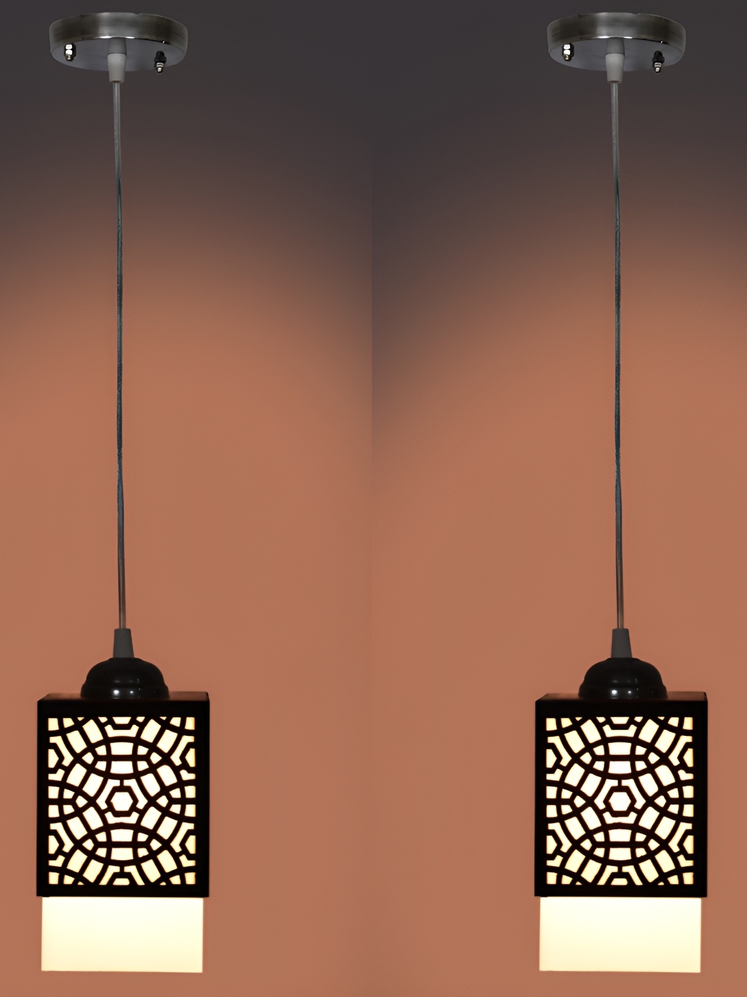 

1ST TIME Black & White 2 Pieces Textured Wooden Traditional Ceiling Lamps