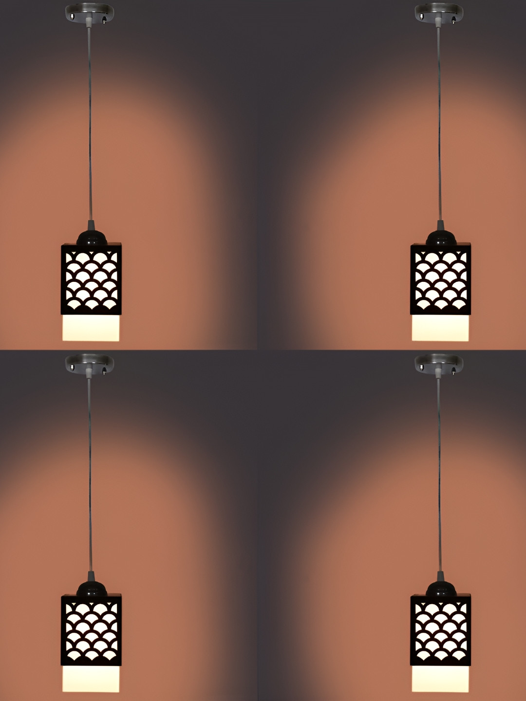 

1ST TIME Brown & White 4 Pieces Wooden Textured Traditional Ceiling Lamps