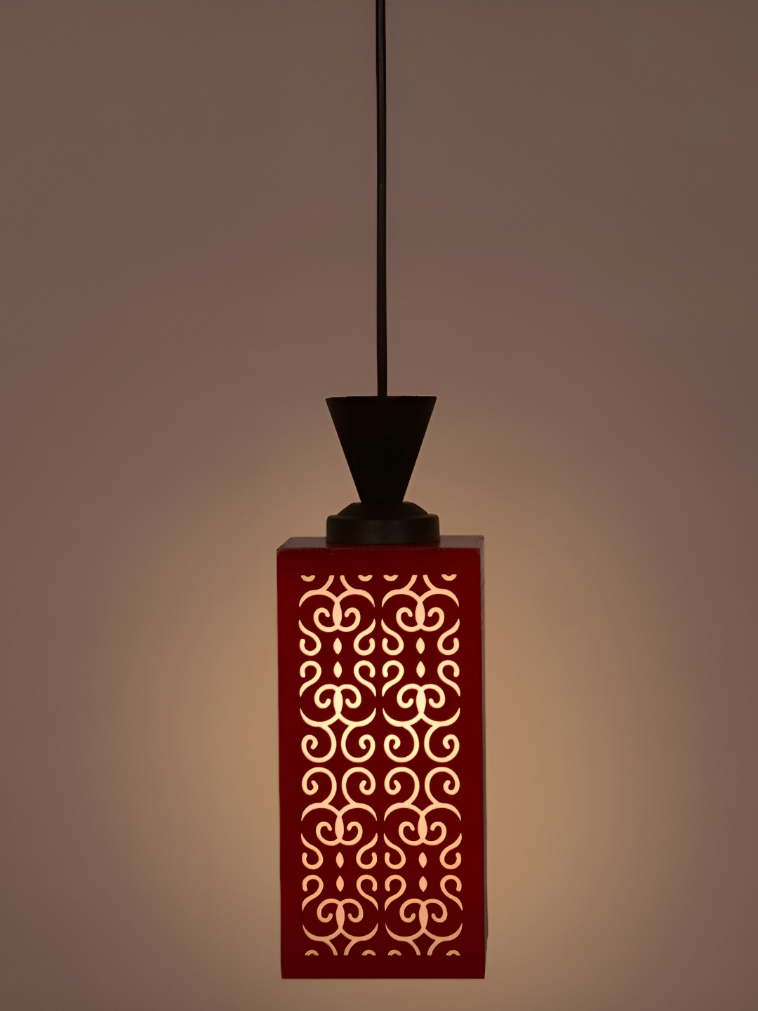 

1ST TIME Red Textured Traditional Wooden Rectangular Ceiling Lamp