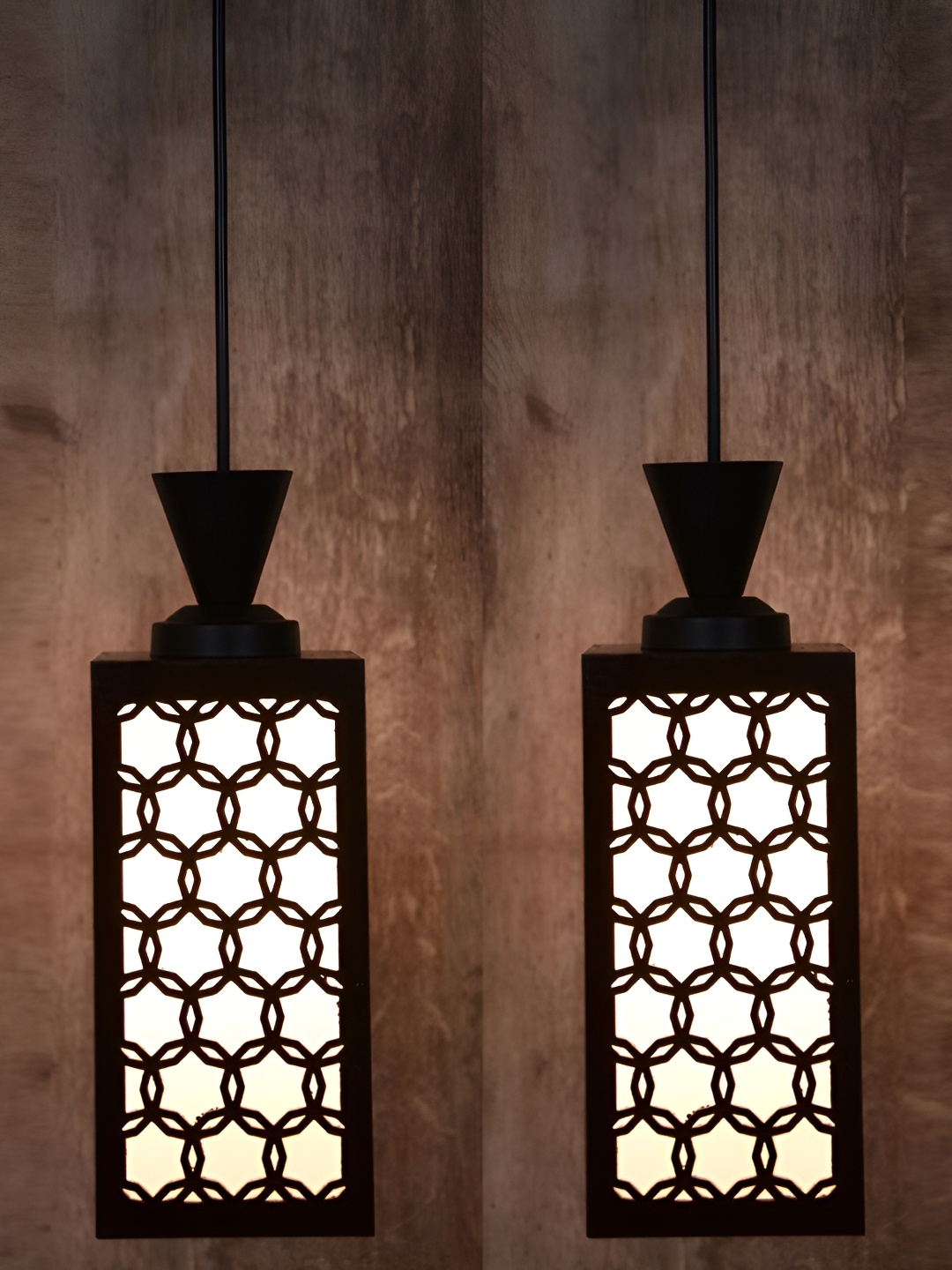 

1ST TIME Brown & White 2 Pieces Wooden Textured Traditional Ceiling Lamps