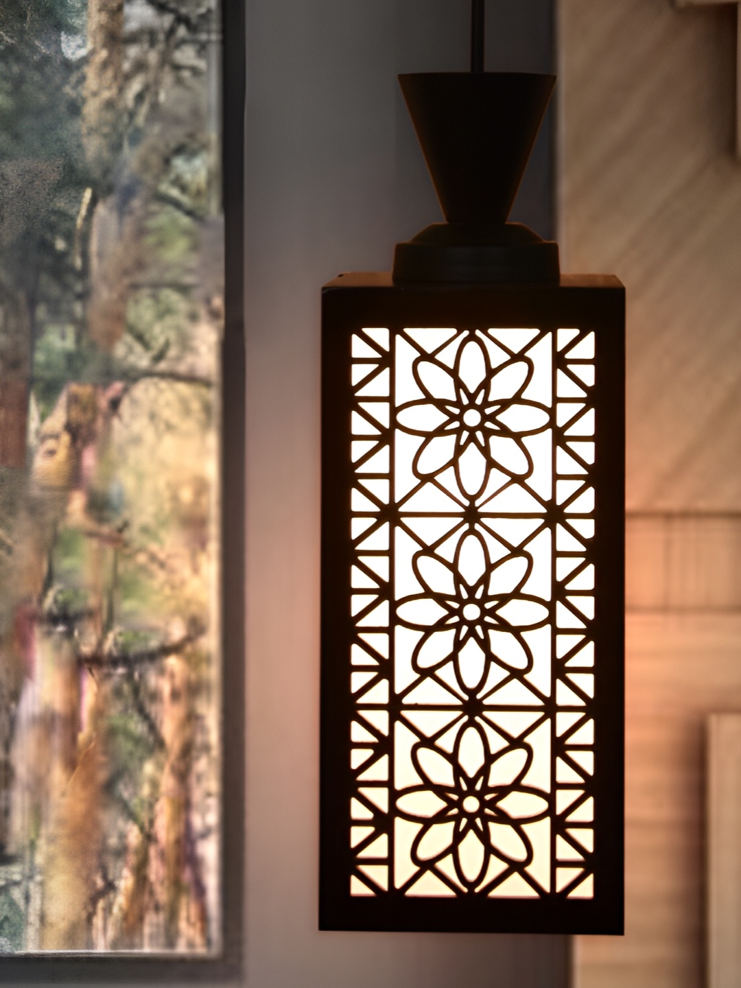 

1ST TIME Brown Textured Rectangle Contemporary Wooden Ceiling Lamp