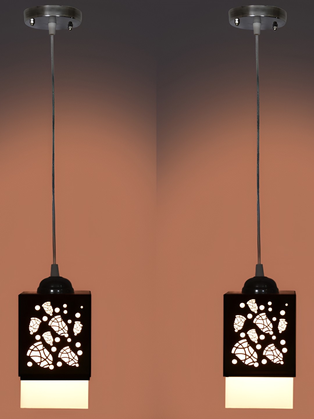 

1ST TIME Black 2 Pcs Textured Rectangle Contemporary Wooden Ceiling Lamp