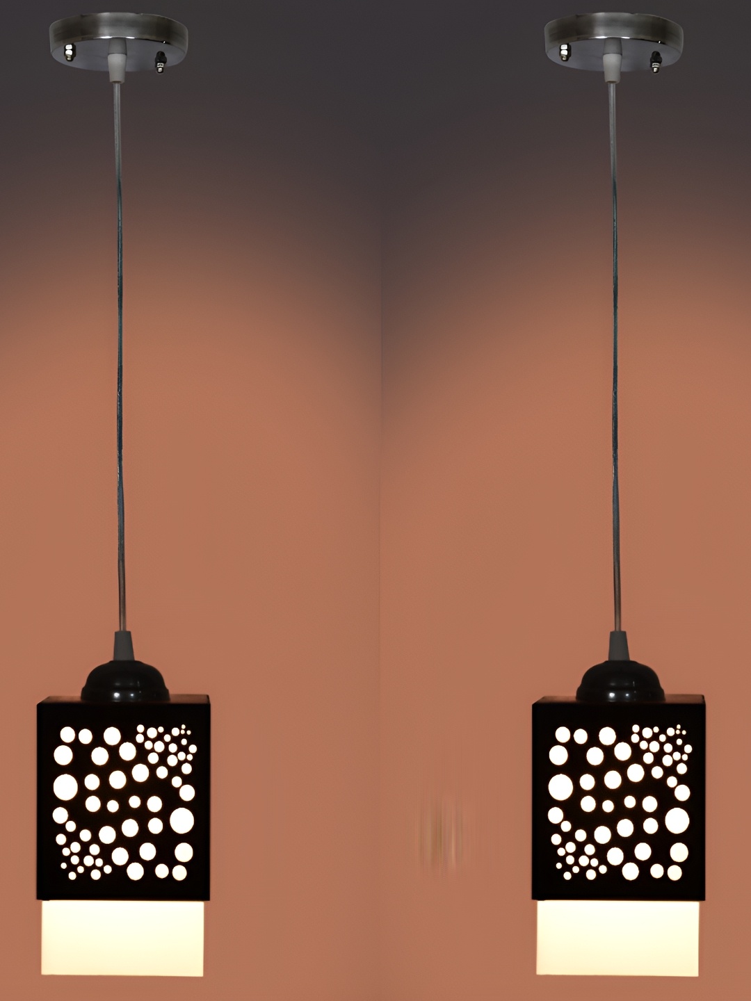 

1ST TIME Black & White 2 Pieces Wooden Textured Traditional Ceiling Lamps